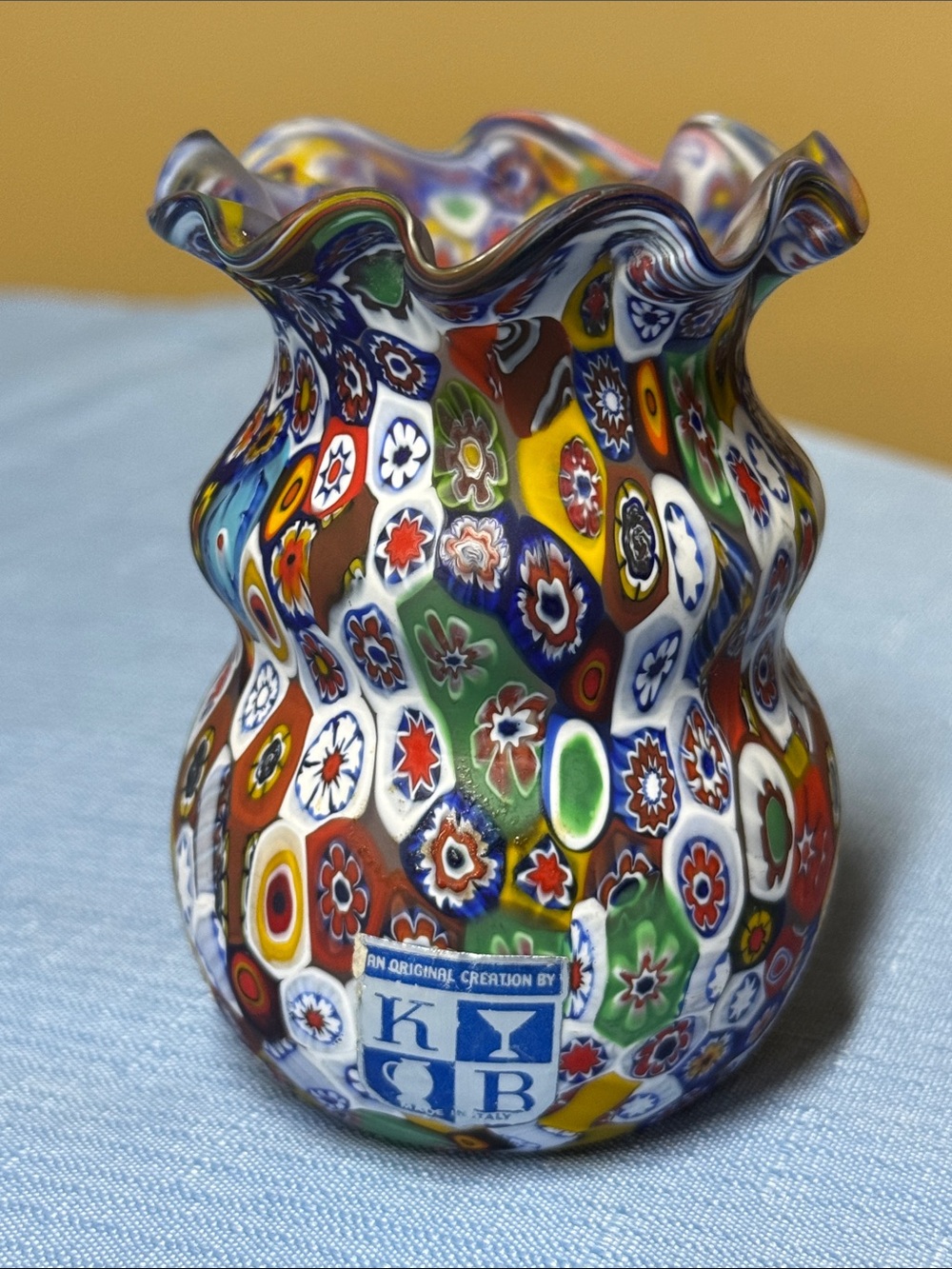 Murano Millefiori art glass vase hand-blown in Venice, Italy 4” tall